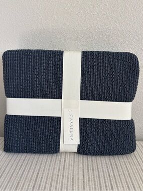 NWT King Plus Textured Waffle Coverlet Dark Mineral Blue - Casaluna